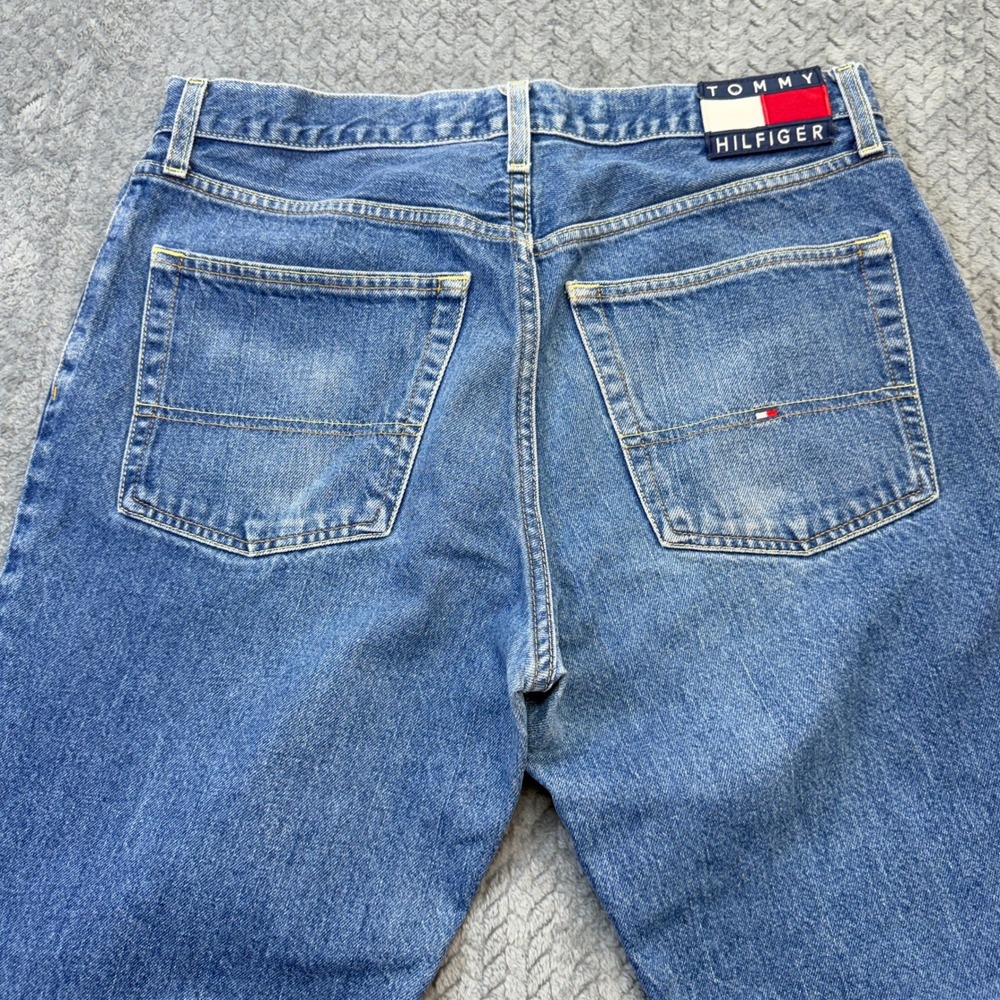 Tommy‎ Jeans Straight Leg Denim Mens 34x30 Blue Frayed Hem 90s Vintage - Picture 14 of 15